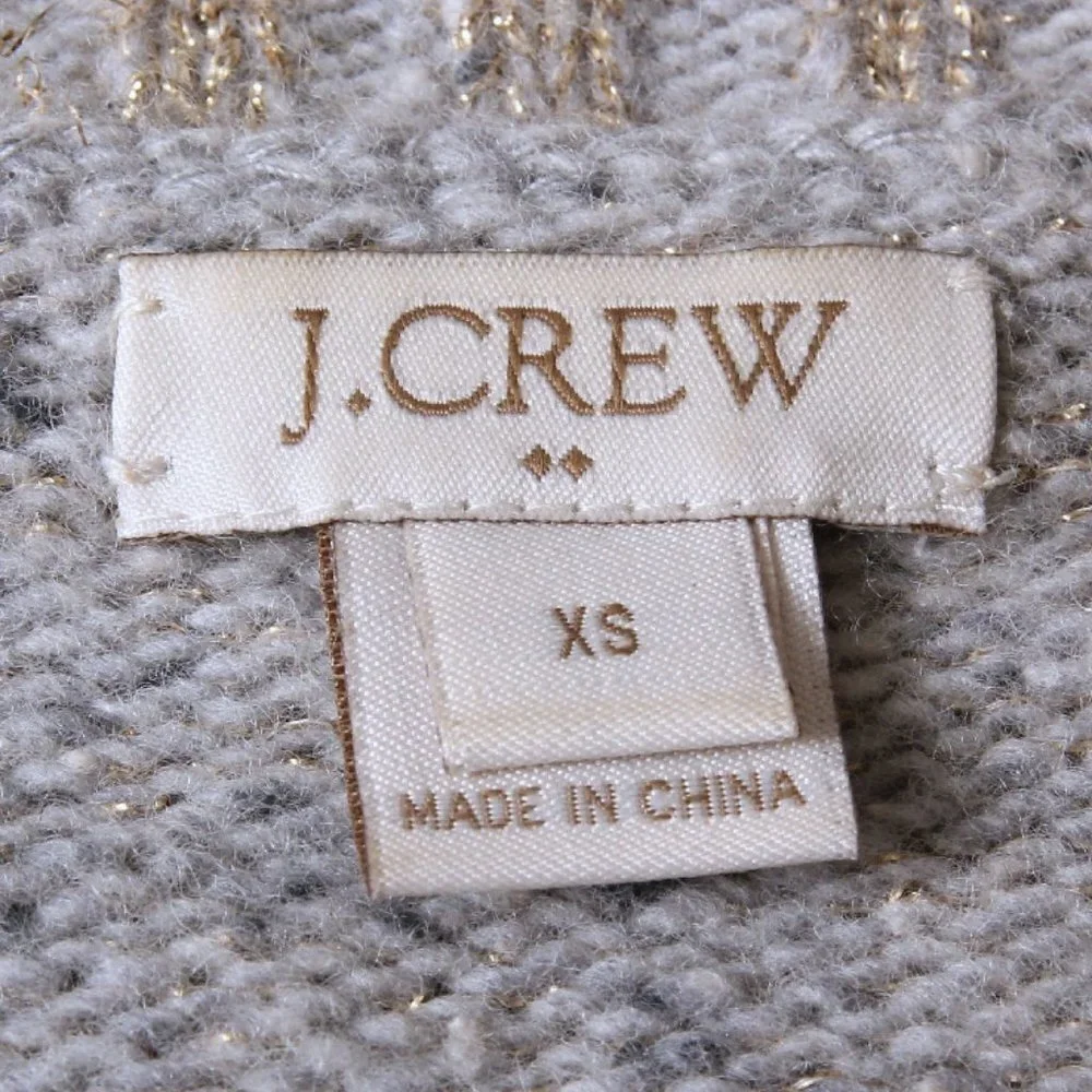 J. Crew Factory Metallic‎ Lambs Wool Blend Crew Neck Sweater Tan Women Size XS